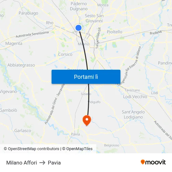 Milano Affori to Pavia map