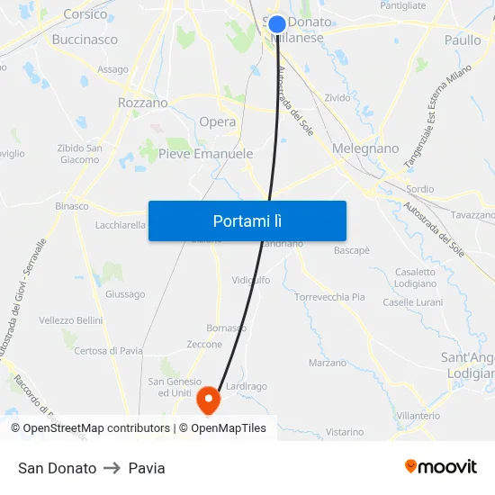 San Donato to Pavia map