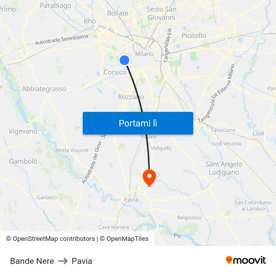 Bande Nere to Pavia map