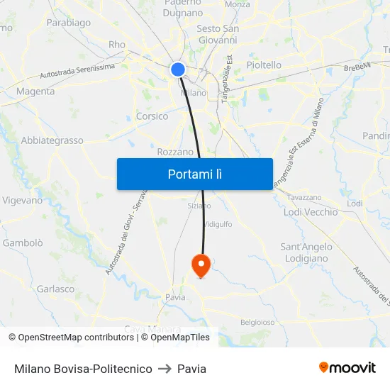 Milano Bovisa-Politecnico to Pavia map