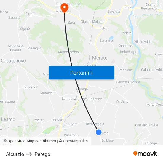 Aicurzio to Perego map