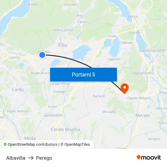 Albavilla to Perego map
