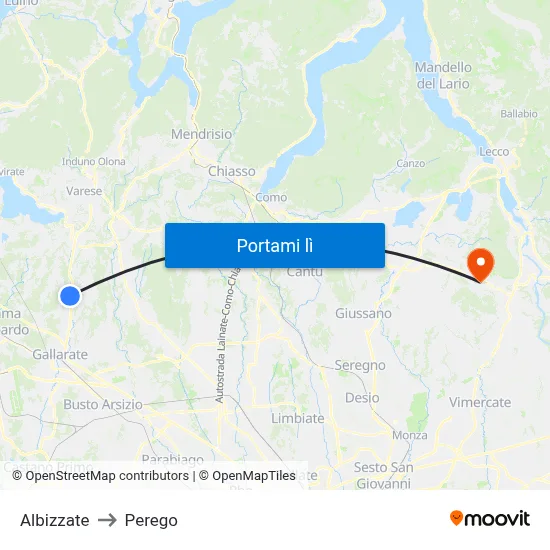 Albizzate to Perego map
