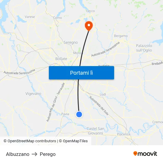 Albuzzano to Perego map