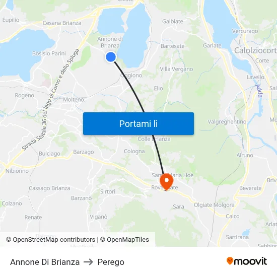 Annone Di Brianza to Perego map