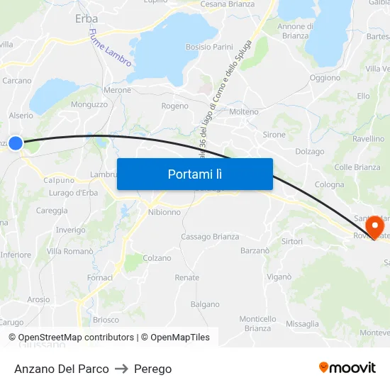 Anzano Del Parco to Perego map