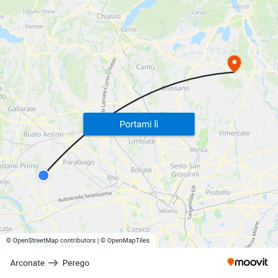 Arconate to Perego map