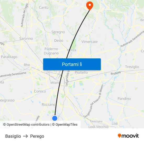 Basiglio to Perego map