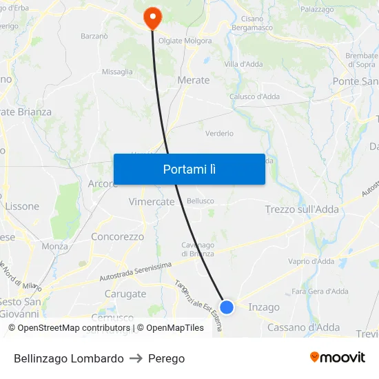 Bellinzago Lombardo to Perego map