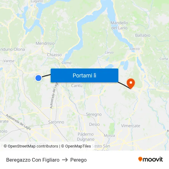 Beregazzo Con Figliaro to Perego map