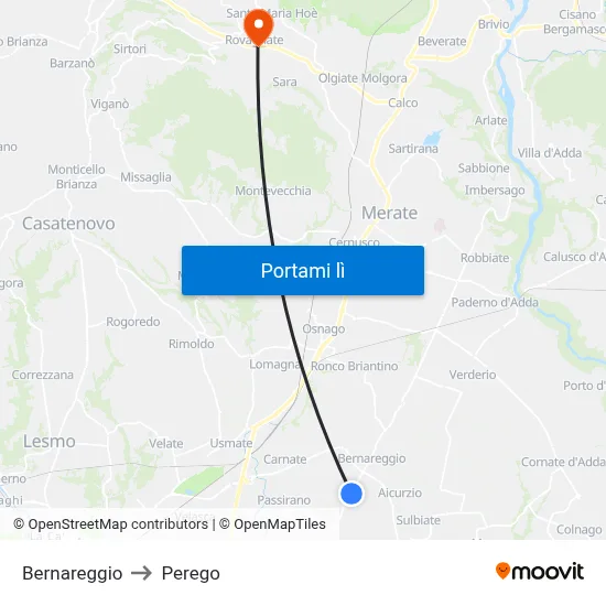 Bernareggio to Perego map