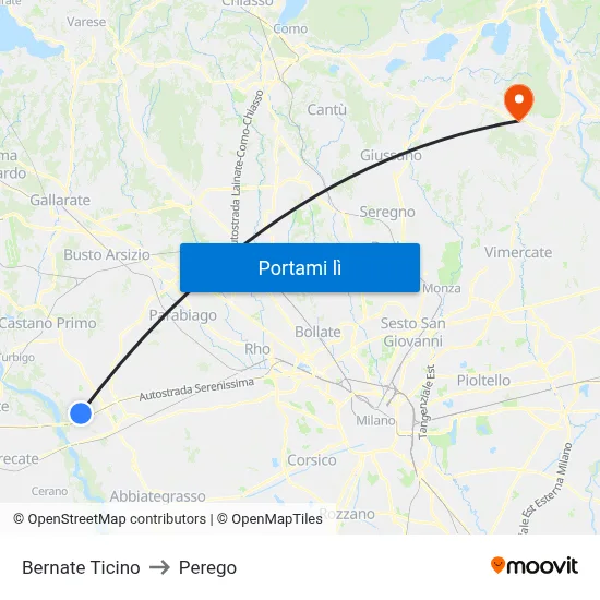 Bernate Ticino to Perego map