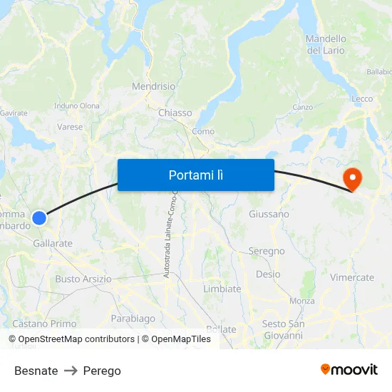 Besnate to Perego map
