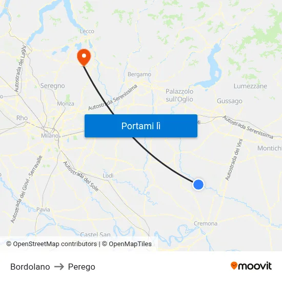 Bordolano to Perego map