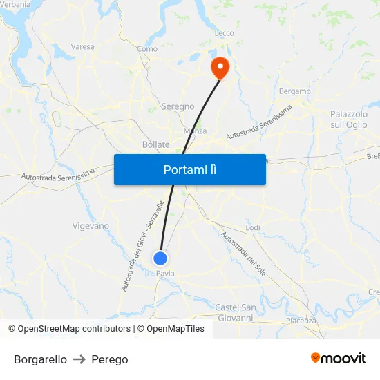 Borgarello to Perego map