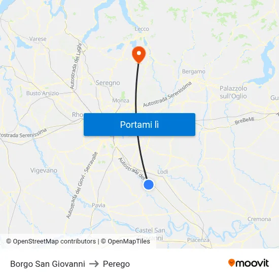 Borgo San Giovanni to Perego map