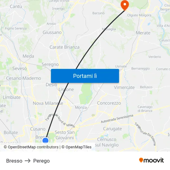 Bresso to Perego map