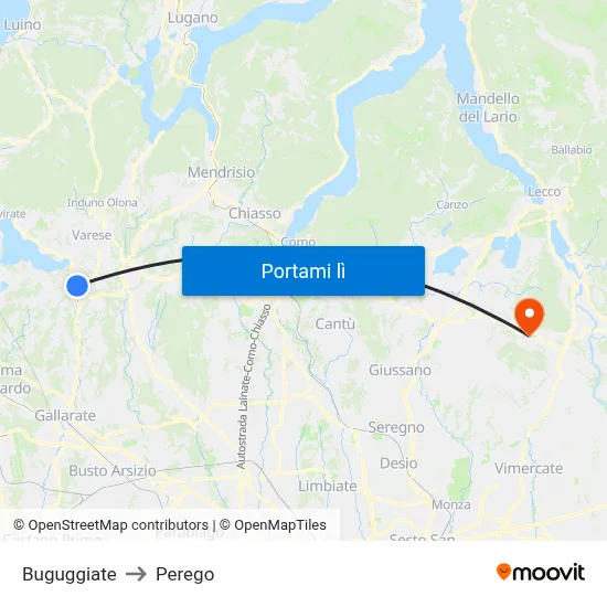 Buguggiate to Perego map