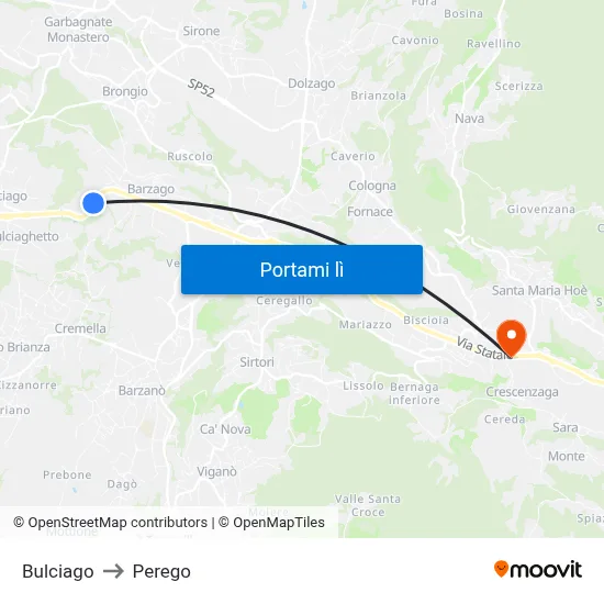 Bulciago to Perego map