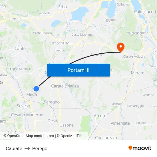 Cabiate to Perego map
