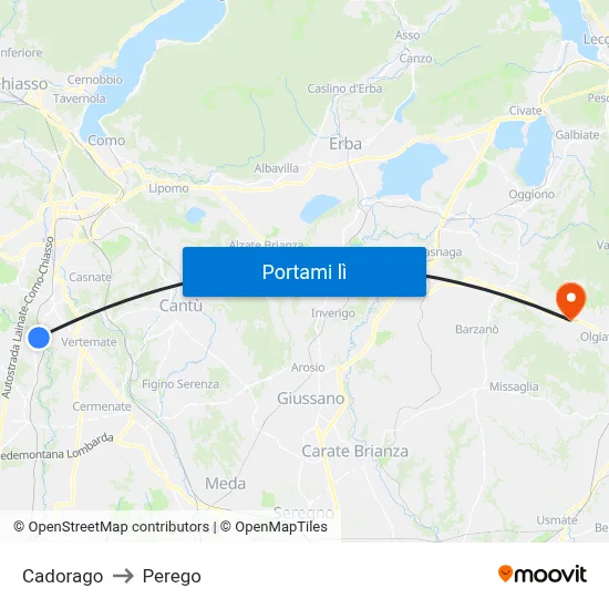 Cadorago to Perego map