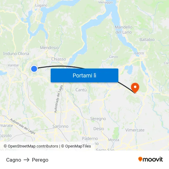 Cagno to Perego map