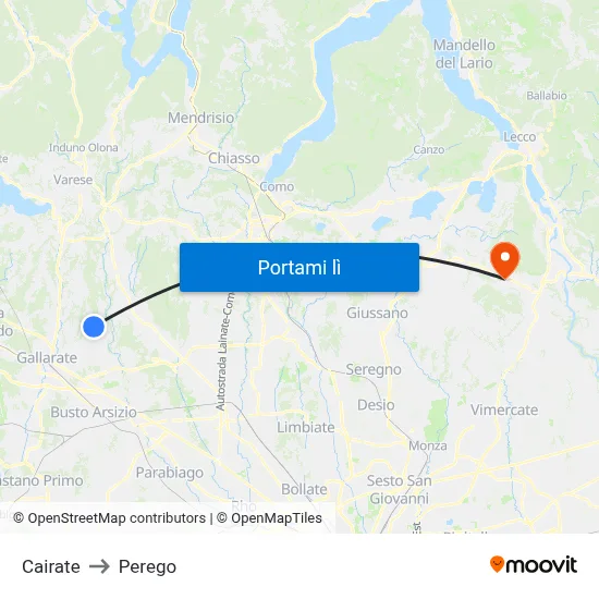 Cairate to Perego map