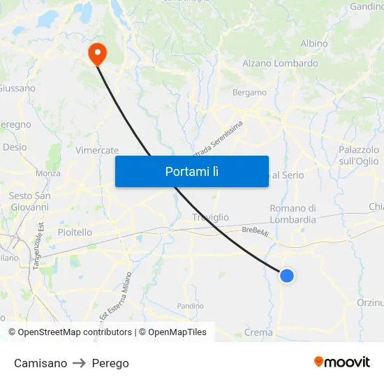 Camisano to Perego map