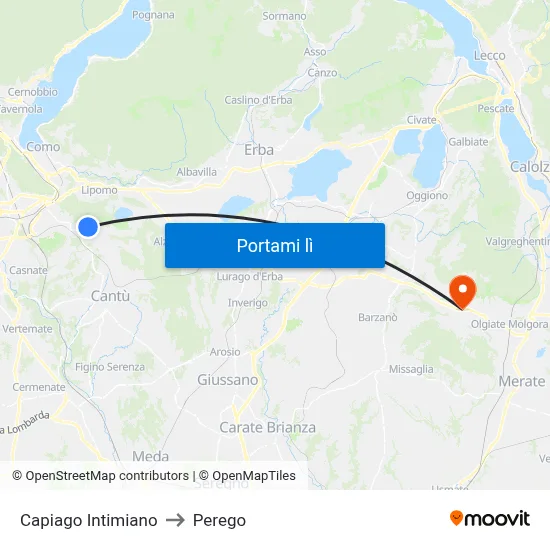 Capiago Intimiano to Perego map