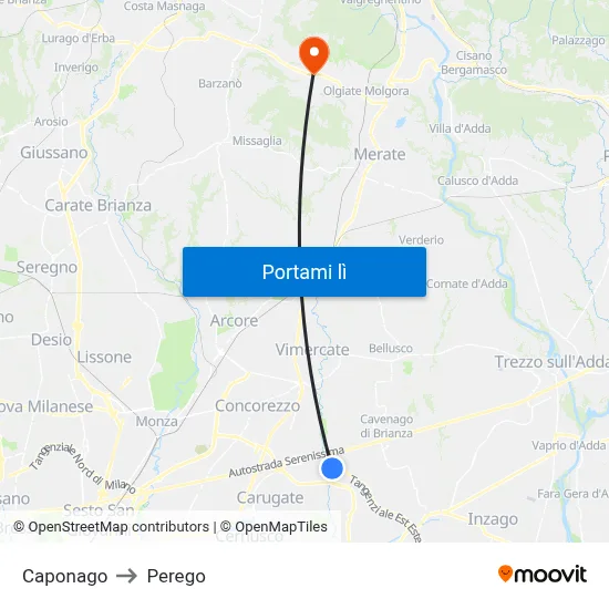 Caponago to Perego map