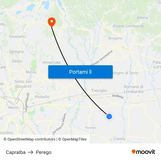 Capralba to Perego map