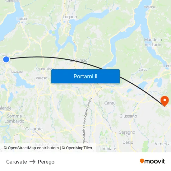 Caravate to Perego map