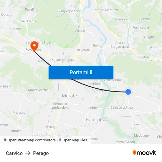 Carvico to Perego map