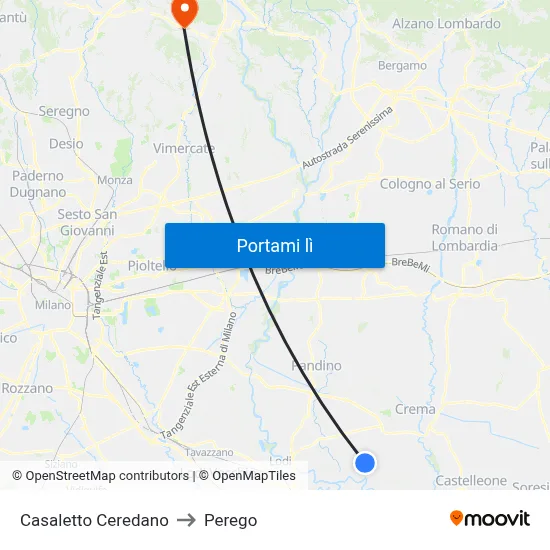 Casaletto Ceredano to Perego map