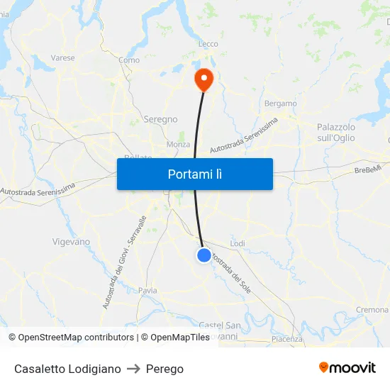 Casaletto Lodigiano to Perego map