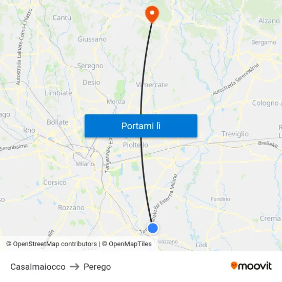 Casalmaiocco to Perego map