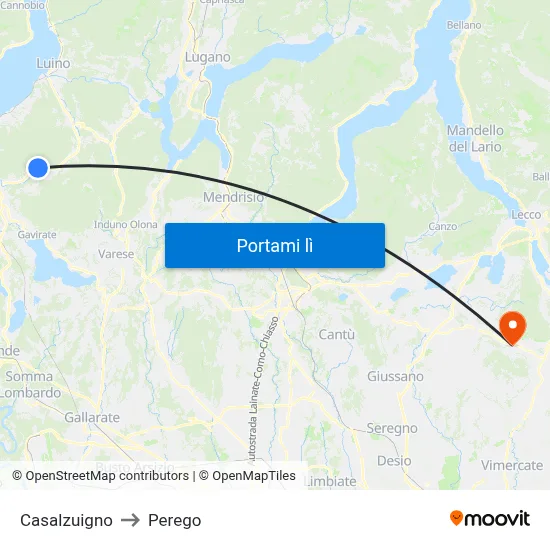 Casalzuigno to Perego map