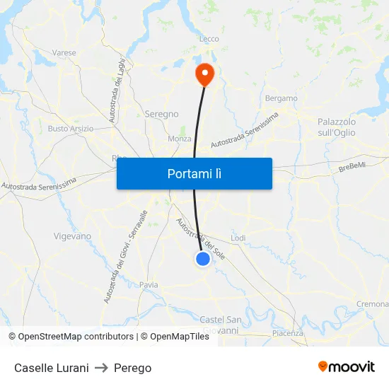 Caselle Lurani to Perego map