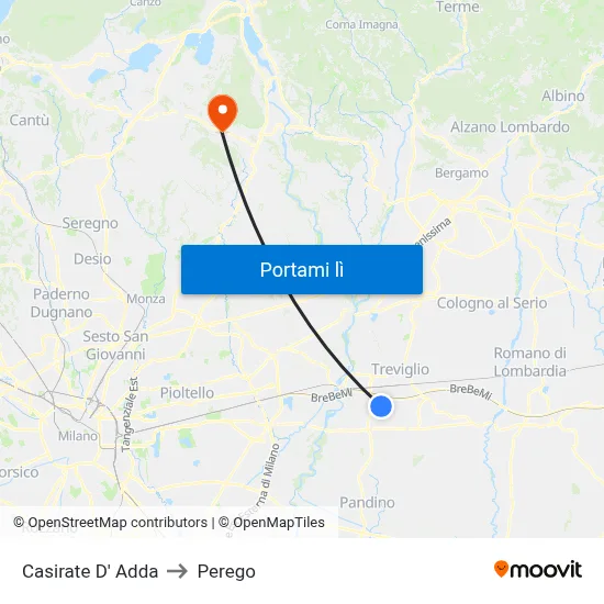 Casirate D' Adda to Perego map