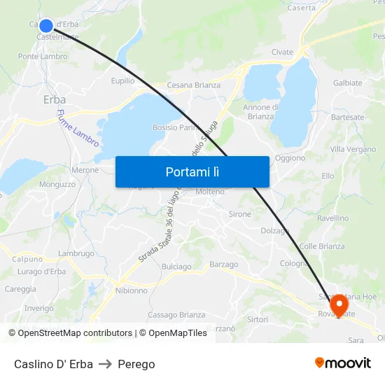 Caslino D' Erba to Perego map