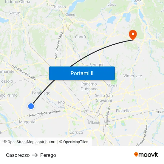 Casorezzo to Perego map