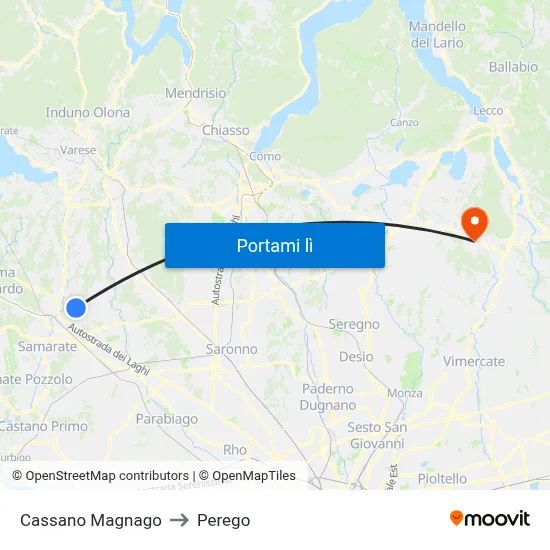Cassano Magnago to Perego map