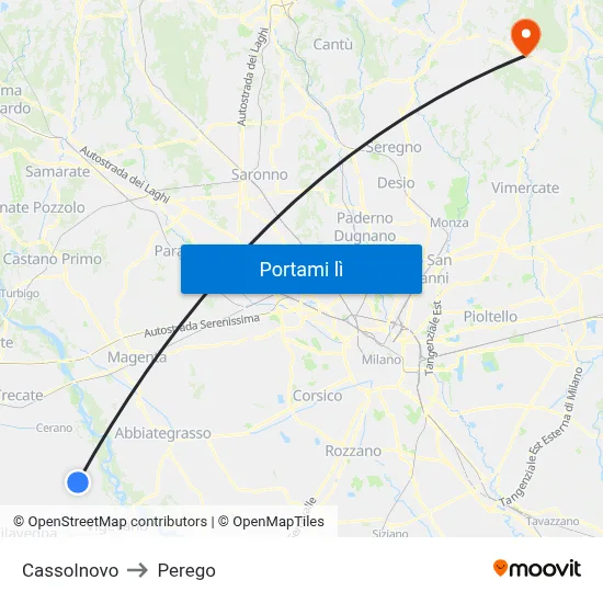 Cassolnovo to Perego map