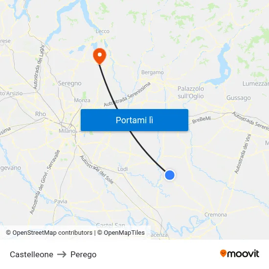 Castelleone to Perego map