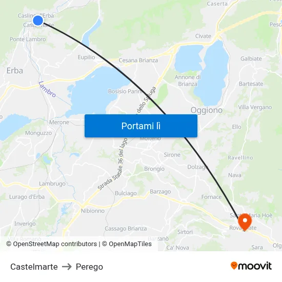 Castelmarte to Perego map