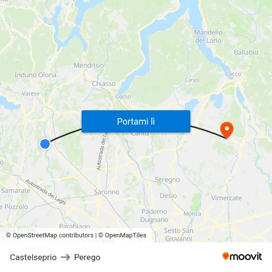 Castelseprio to Perego map