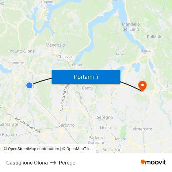 Castiglione Olona to Perego map