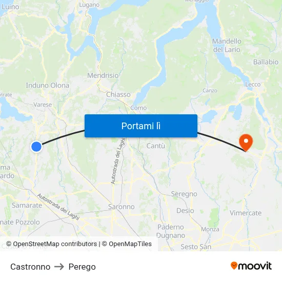 Castronno to Perego map