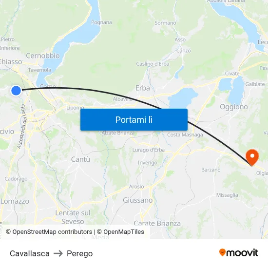 Cavallasca to Perego map