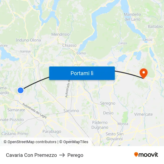 Cavaria Con Premezzo to Perego map